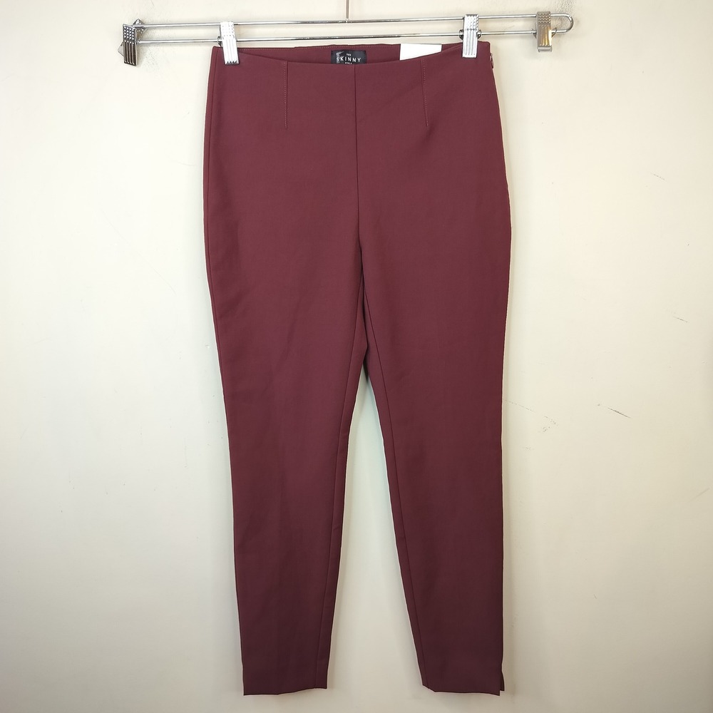 White House Black Market Skinny Ankle Pants 2P Side Zip Stretch Burgundy NEW